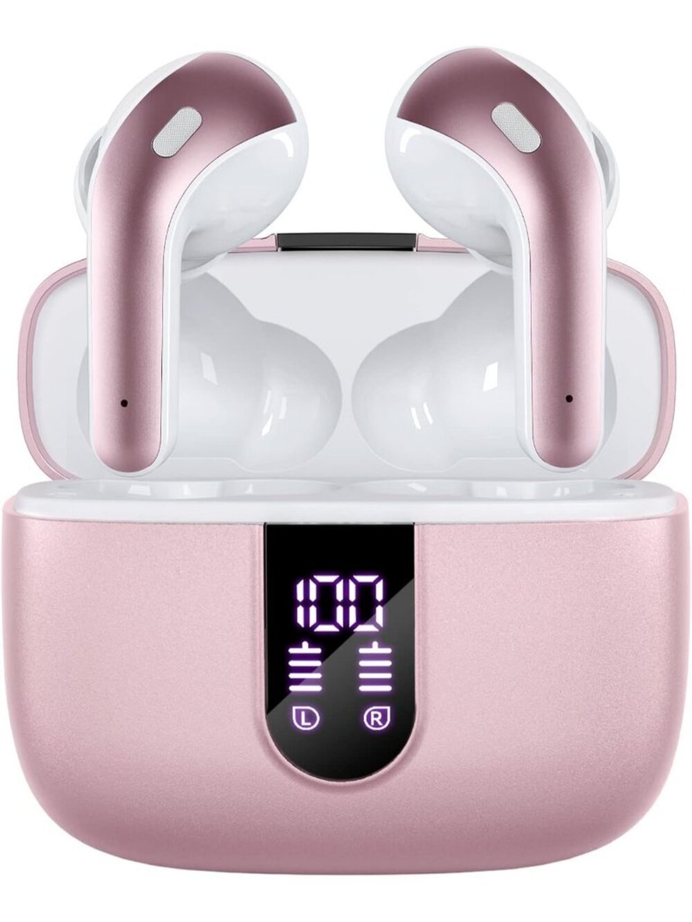 Wireless Pink 60H Playback LED Power Display Waterproof Ear Bluetooth Earbud